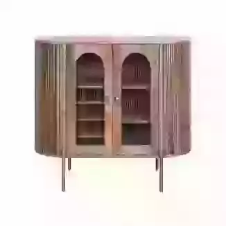 Mango Wood Compact Sideboard-Drinks Cabinet Ribbed Detail Brushed Gold legs